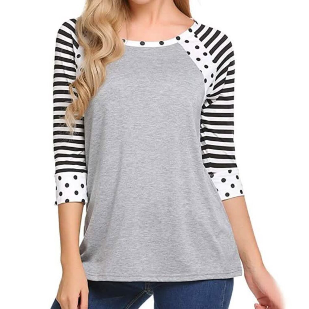 Gray and Navy Striped Women's Top